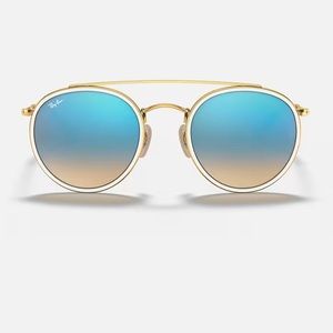 USED ROUND DOUBLE BRIDGE RAYBAN - blue reflective lenses with white frame.